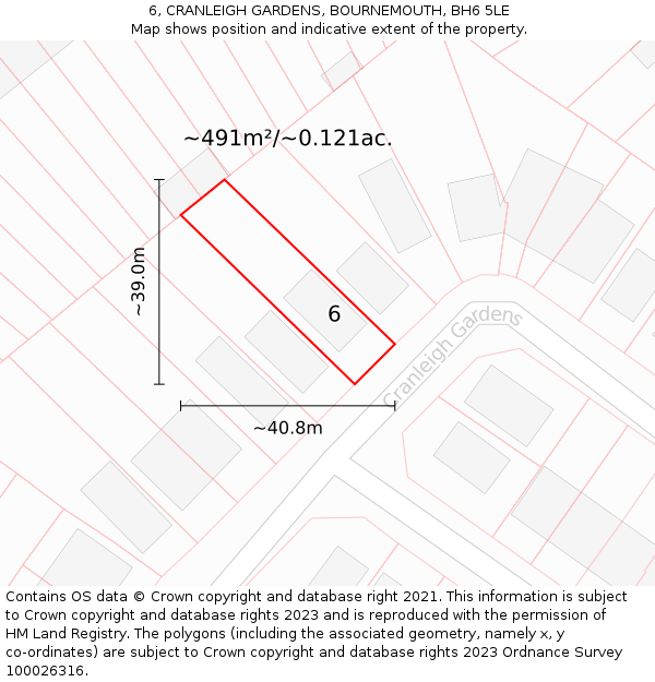 6, CRANLEIGH GARDENS, BOURNEMOUTH, BH6 5LE: Plot and title map