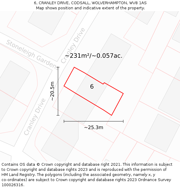 6, CRANLEY DRIVE, CODSALL, WOLVERHAMPTON, WV8 1AS: Plot and title map
