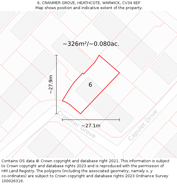 6, CRANMER GROVE, HEATHCOTE, WARWICK, CV34 6EP: Plot and title map