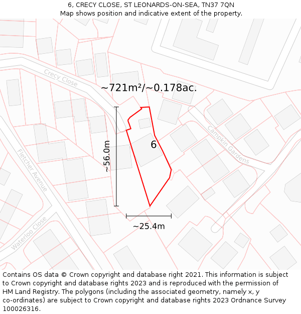 6, CRECY CLOSE, ST LEONARDS-ON-SEA, TN37 7QN: Plot and title map