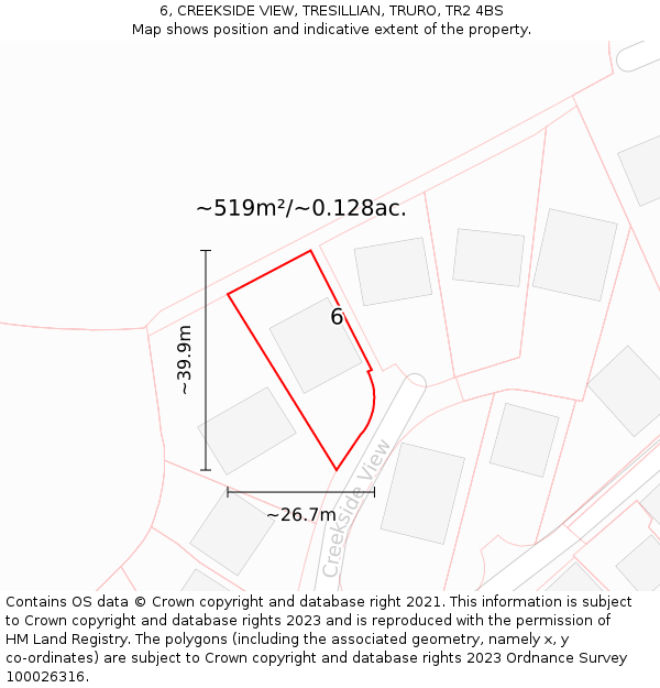 6, CREEKSIDE VIEW, TRESILLIAN, TRURO, TR2 4BS: Plot and title map