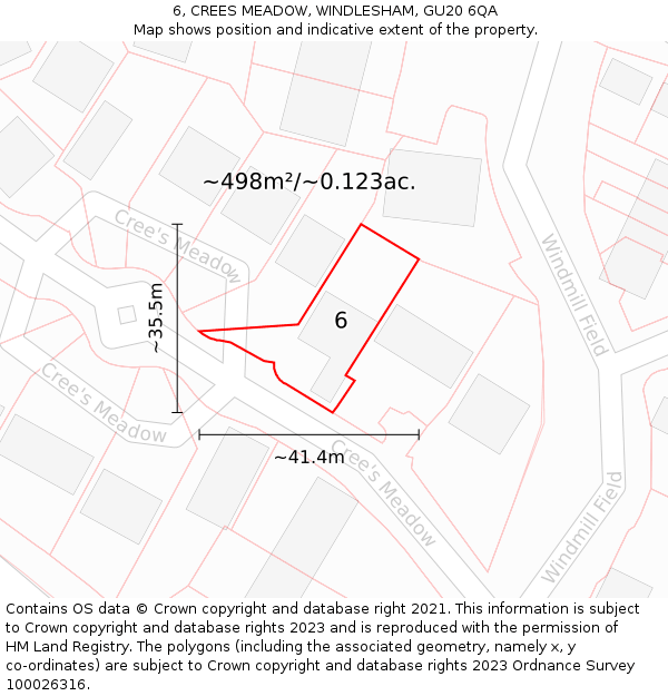 6, CREES MEADOW, WINDLESHAM, GU20 6QA: Plot and title map