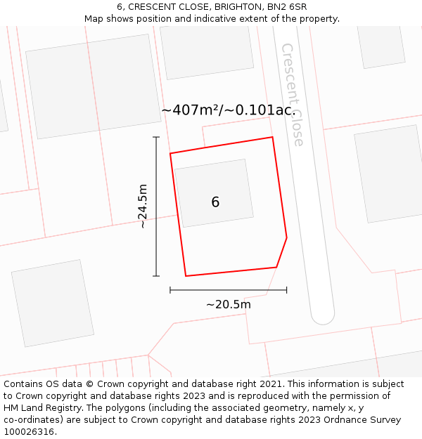 6, CRESCENT CLOSE, BRIGHTON, BN2 6SR: Plot and title map