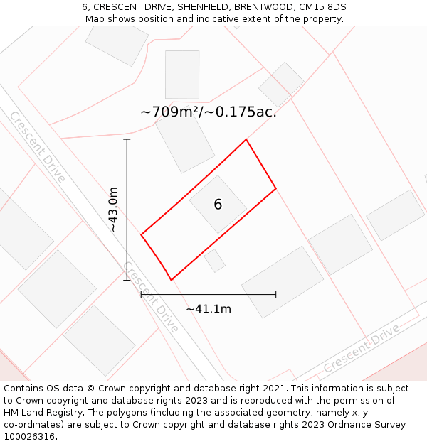 6, CRESCENT DRIVE, SHENFIELD, BRENTWOOD, CM15 8DS: Plot and title map