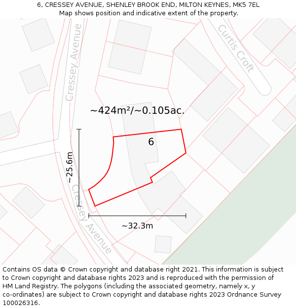6, CRESSEY AVENUE, SHENLEY BROOK END, MILTON KEYNES, MK5 7EL: Plot and title map