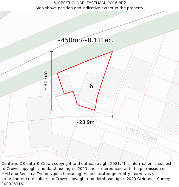 6, CREST CLOSE, FAREHAM, PO16 8RZ: Plot and title map