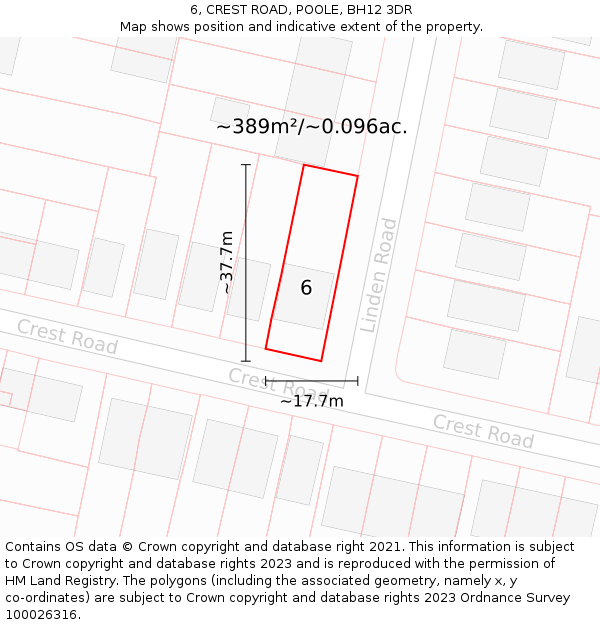 6, CREST ROAD, POOLE, BH12 3DR: Plot and title map