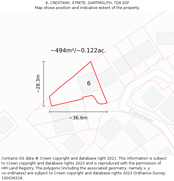 6, CRESTWAY, STRETE, DARTMOUTH, TQ6 0SF: Plot and title map