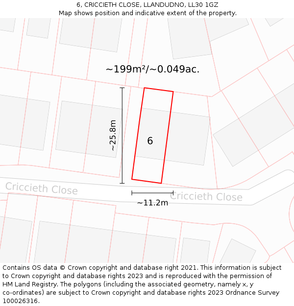 6, CRICCIETH CLOSE, LLANDUDNO, LL30 1GZ: Plot and title map