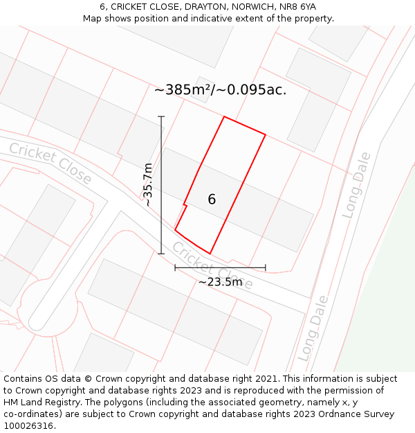 6, CRICKET CLOSE, DRAYTON, NORWICH, NR8 6YA: Plot and title map