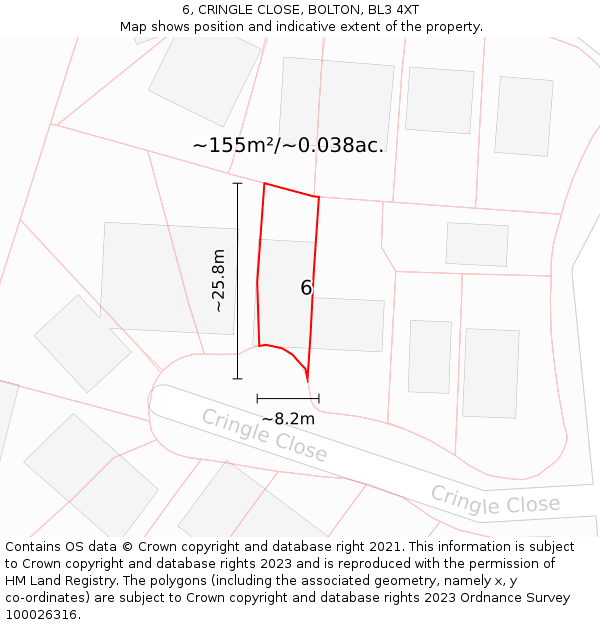 6, CRINGLE CLOSE, BOLTON, BL3 4XT: Plot and title map