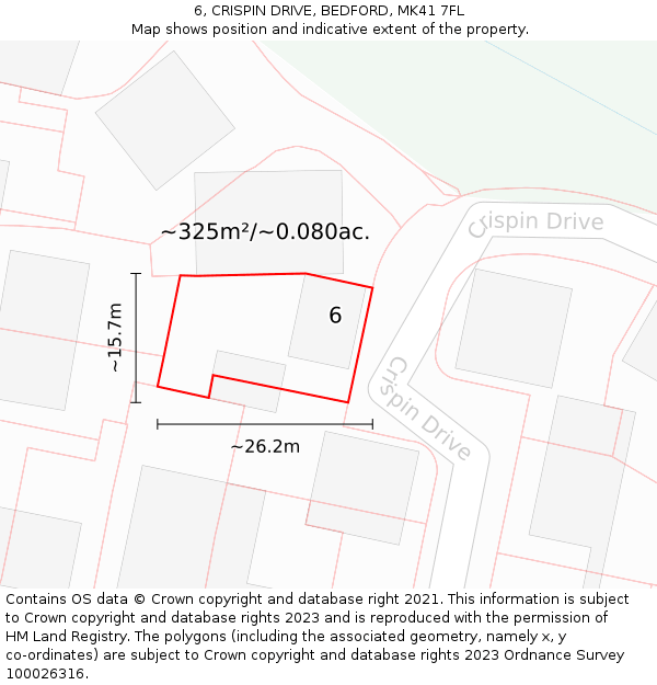 6, CRISPIN DRIVE, BEDFORD, MK41 7FL: Plot and title map