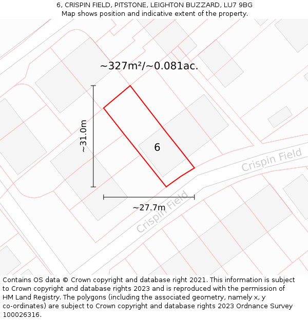 6, CRISPIN FIELD, PITSTONE, LEIGHTON BUZZARD, LU7 9BG: Plot and title map