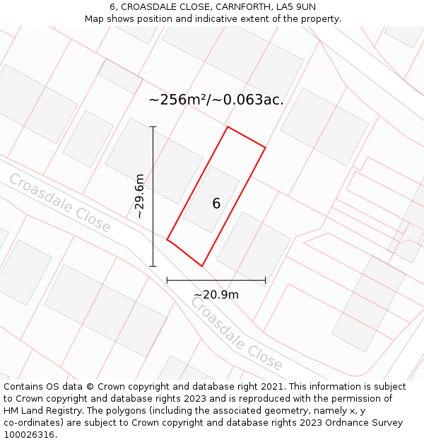 6, CROASDALE CLOSE, CARNFORTH, LA5 9UN: Plot and title map