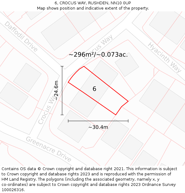 6, CROCUS WAY, RUSHDEN, NN10 0UP: Plot and title map
