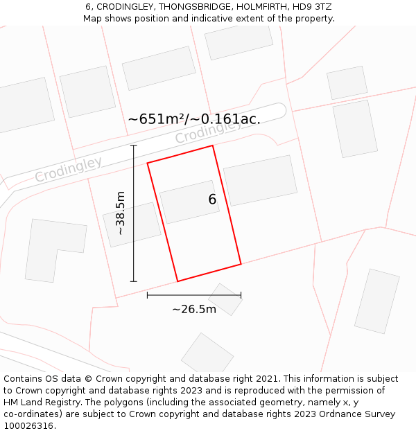 6, CRODINGLEY, THONGSBRIDGE, HOLMFIRTH, HD9 3TZ: Plot and title map