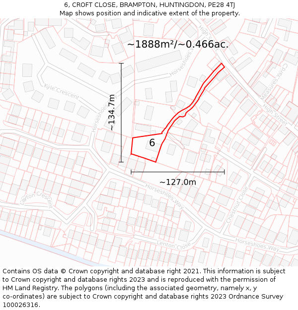 6, CROFT CLOSE, BRAMPTON, HUNTINGDON, PE28 4TJ: Plot and title map