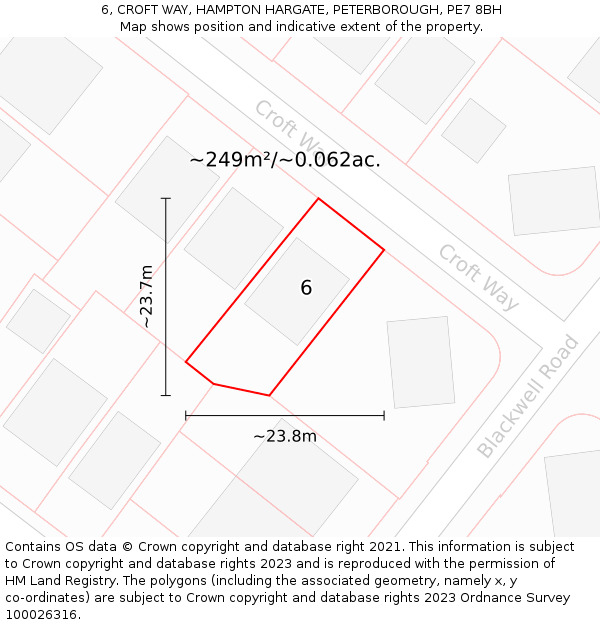 6, CROFT WAY, HAMPTON HARGATE, PETERBOROUGH, PE7 8BH: Plot and title map