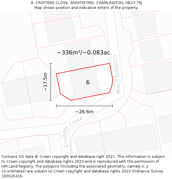 6, CROFTERS CLOSE, ANNITSFORD, CRAMLINGTON, NE23 7RJ: Plot and title map