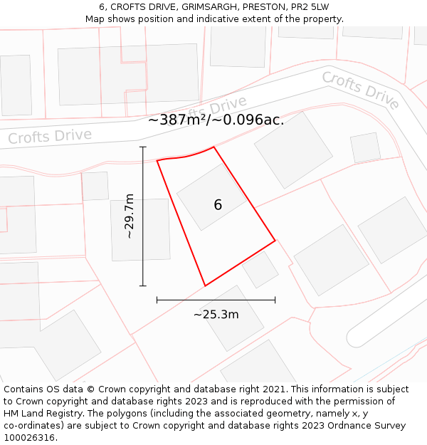6, CROFTS DRIVE, GRIMSARGH, PRESTON, PR2 5LW: Plot and title map