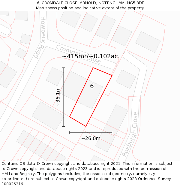 6, CROMDALE CLOSE, ARNOLD, NOTTINGHAM, NG5 8DF: Plot and title map
