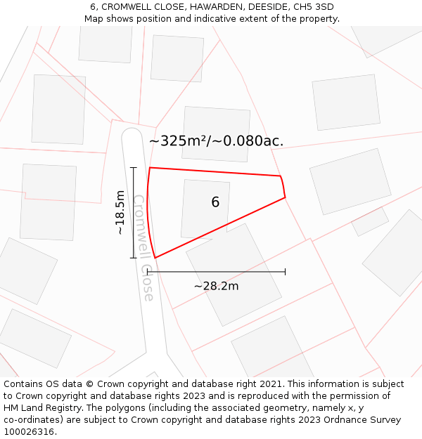 6, CROMWELL CLOSE, HAWARDEN, DEESIDE, CH5 3SD: Plot and title map