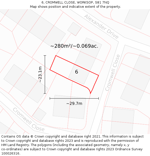 6, CROMWELL CLOSE, WORKSOP, S81 7NQ: Plot and title map