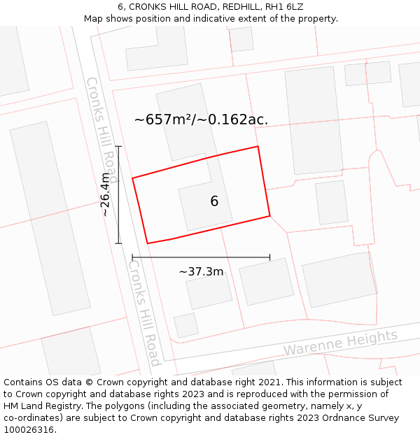 6, CRONKS HILL ROAD, REDHILL, RH1 6LZ: Plot and title map
