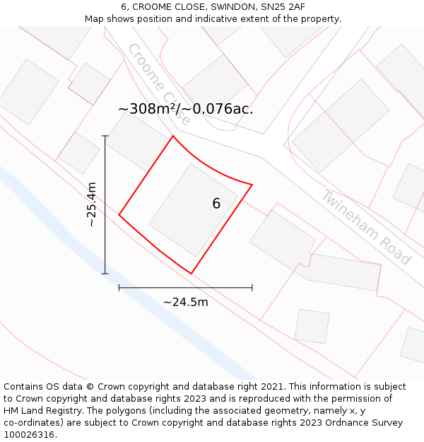 6, CROOME CLOSE, SWINDON, SN25 2AF: Plot and title map