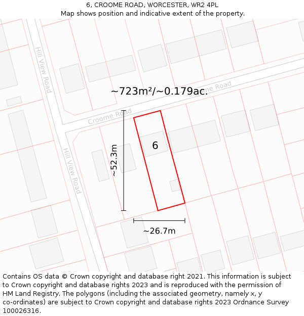 6, CROOME ROAD, WORCESTER, WR2 4PL: Plot and title map