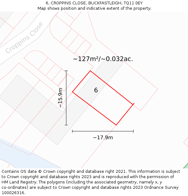 6, CROPPINS CLOSE, BUCKFASTLEIGH, TQ11 0EY: Plot and title map