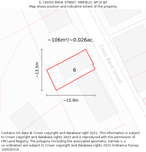 6, CROSS BANK STREET, MIRFIELD, WF14 8JY: Plot and title map