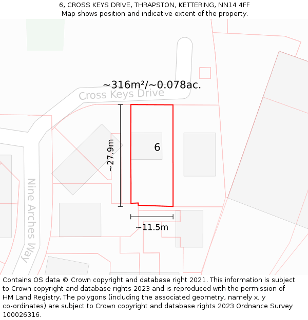 6, CROSS KEYS DRIVE, THRAPSTON, KETTERING, NN14 4FF: Plot and title map