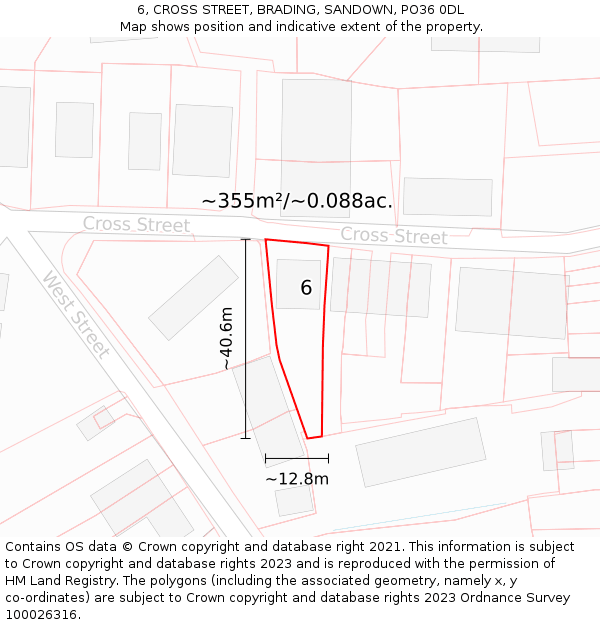 6, CROSS STREET, BRADING, SANDOWN, PO36 0DL: Plot and title map