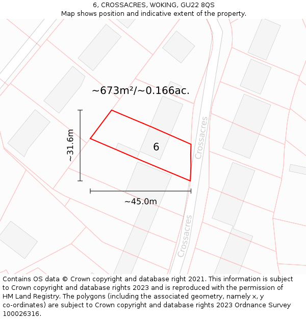 6, CROSSACRES, WOKING, GU22 8QS: Plot and title map