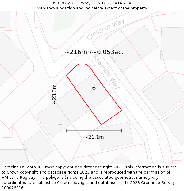 6, CROSSCUT WAY, HONITON, EX14 2DX: Plot and title map