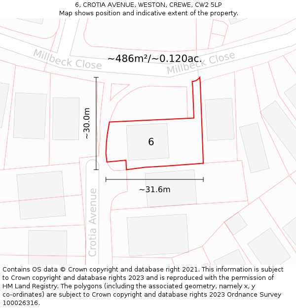 6, CROTIA AVENUE, WESTON, CREWE, CW2 5LP: Plot and title map