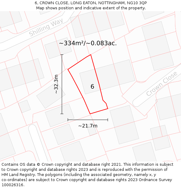 6, CROWN CLOSE, LONG EATON, NOTTINGHAM, NG10 3QP: Plot and title map