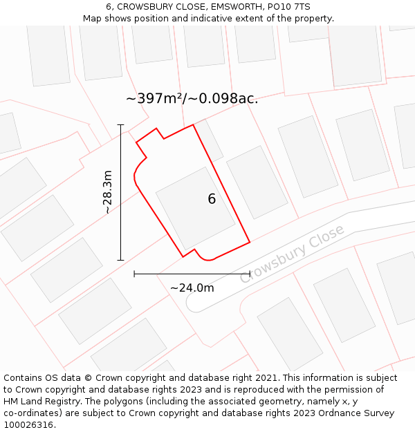 6, CROWSBURY CLOSE, EMSWORTH, PO10 7TS: Plot and title map