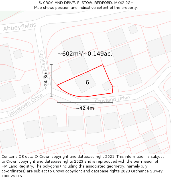 6, CROYLAND DRIVE, ELSTOW, BEDFORD, MK42 9GH: Plot and title map