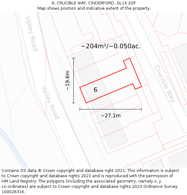6, CRUCIBLE WAY, CINDERFORD, GL14 2GF: Plot and title map