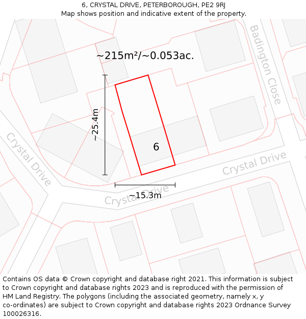 6, CRYSTAL DRIVE, PETERBOROUGH, PE2 9RJ: Plot and title map
