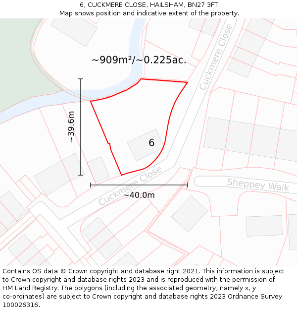 6, CUCKMERE CLOSE, HAILSHAM, BN27 3FT: Plot and title map