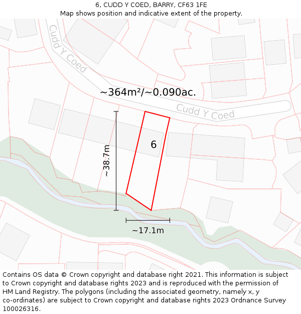 6, CUDD Y COED, BARRY, CF63 1FE: Plot and title map
