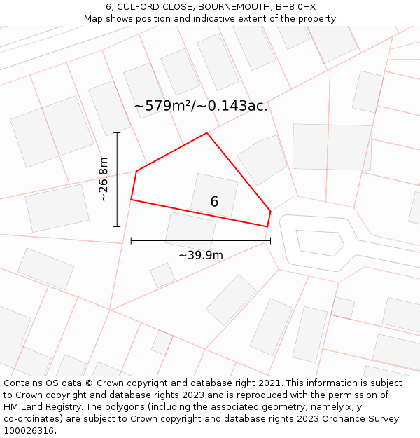 6, CULFORD CLOSE, BOURNEMOUTH, BH8 0HX: Plot and title map