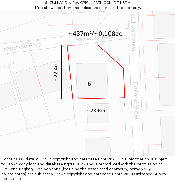 6, CULLAND VIEW, CRICH, MATLOCK, DE4 5DA: Plot and title map