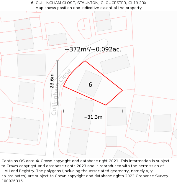 6, CULLINGHAM CLOSE, STAUNTON, GLOUCESTER, GL19 3RX: Plot and title map