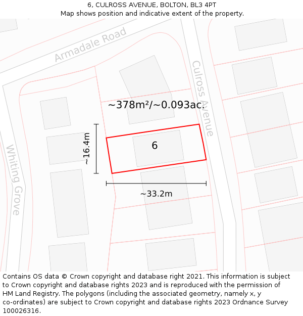 6, CULROSS AVENUE, BOLTON, BL3 4PT: Plot and title map