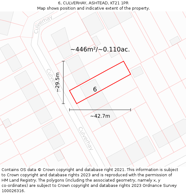 6, CULVERHAY, ASHTEAD, KT21 1PR: Plot and title map