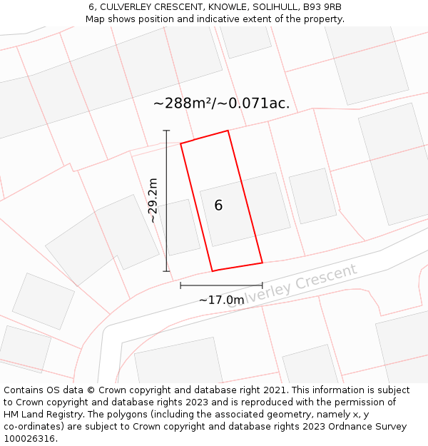 6, CULVERLEY CRESCENT, KNOWLE, SOLIHULL, B93 9RB: Plot and title map